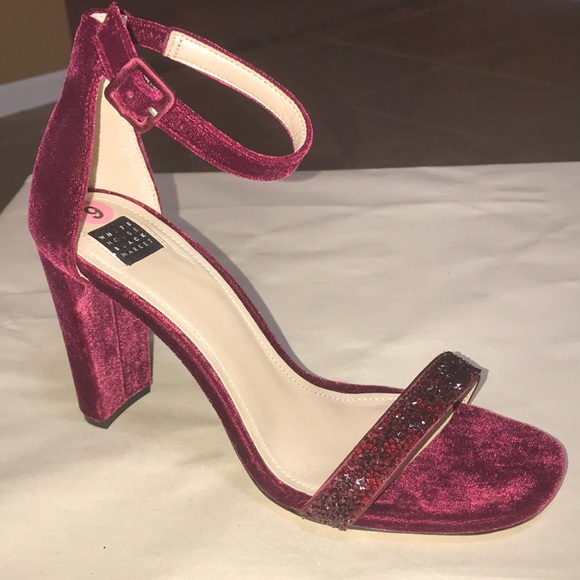 red velvet chunky heels